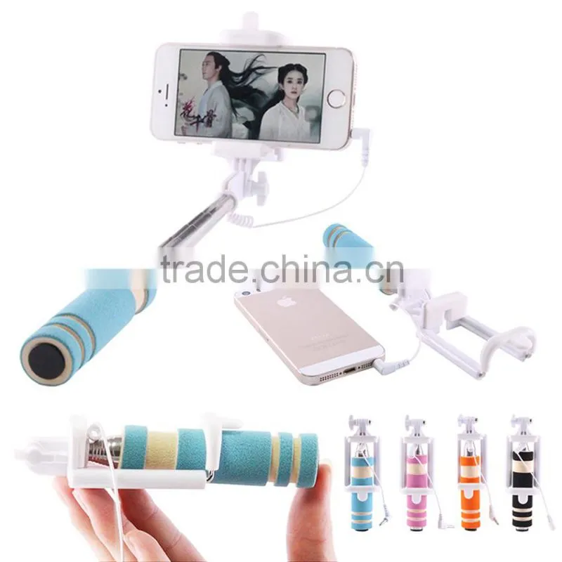2015 hot in pocket wholesale mini selfie stick with wired cheap price