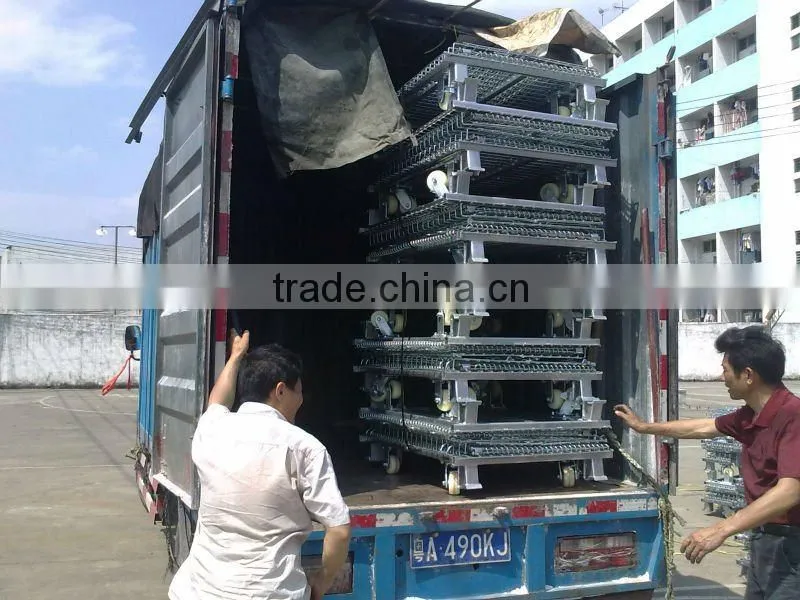 Wire mesh container with wheels for auto components