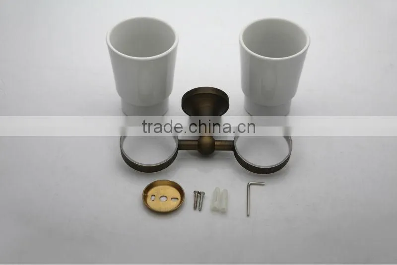 Antique Copper White Ceramic Two Cups Tumbler Holders for Bathroom Accessories