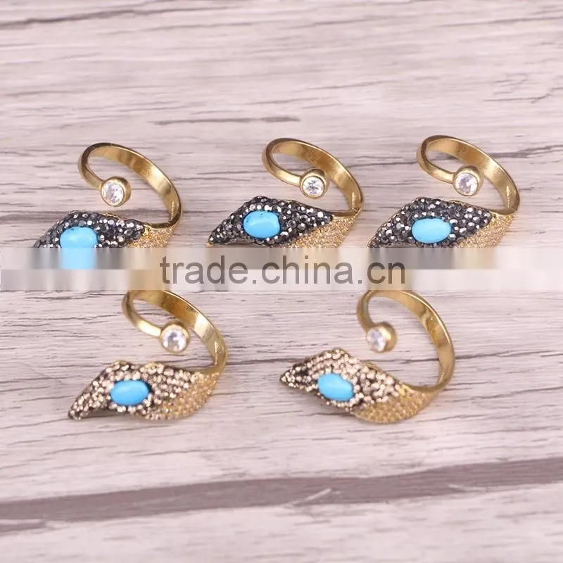 New Style Gold Design Ring, Pave Crystal Zircon Turquoise Stone Rings