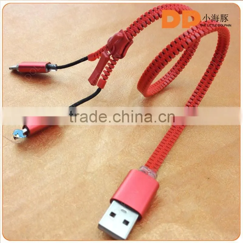 new products 2016 innovative product zipper usb cable 2 in 1 usb cable chargeing cable for iphone 6s