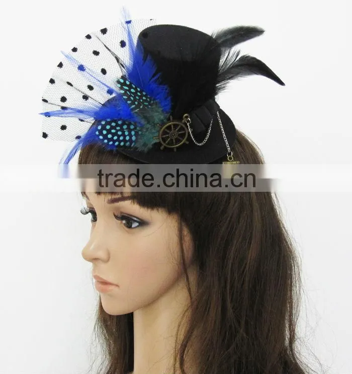 MYLOVE Fashion vintage bride net veil feather female small fedoras hairpin mini top hat MLGM026