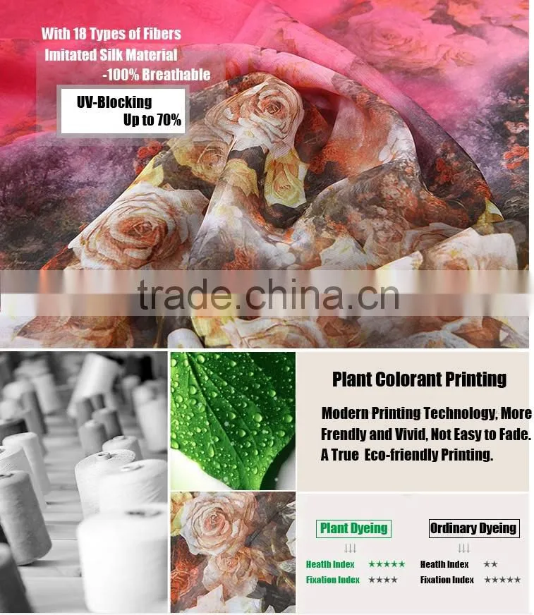 Big Long Rose Pattern Summer Scarf and Shawl for Women Imitated Silk Material More Vivid Royalblue Pink Flamingo Green