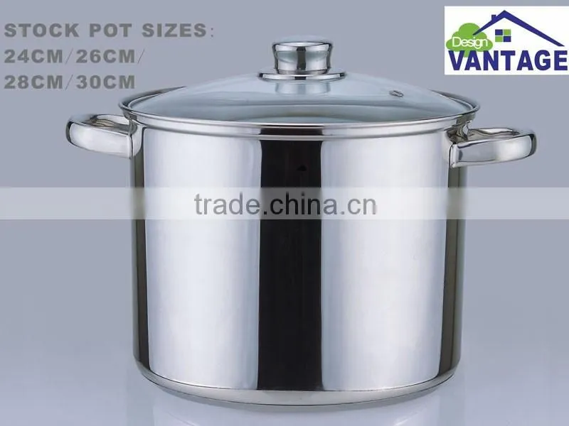 Hot sales 24cm/26cm/28cm/30cm stainless steel stock pot with glass lid