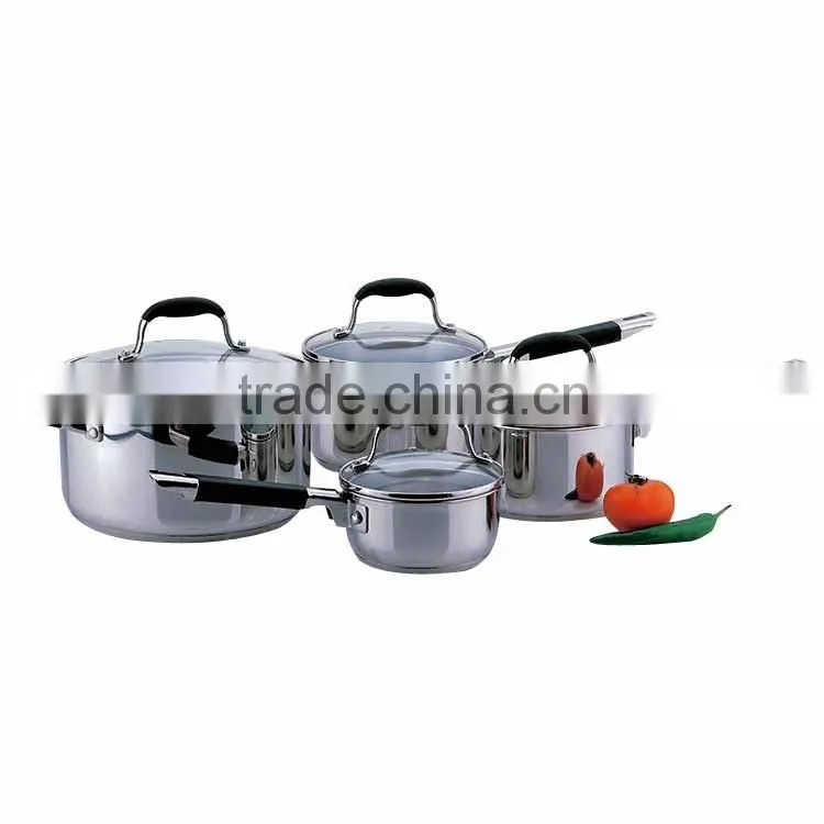 8pcs stainless steel cookware set with black silicon handle/saucepan/casserole