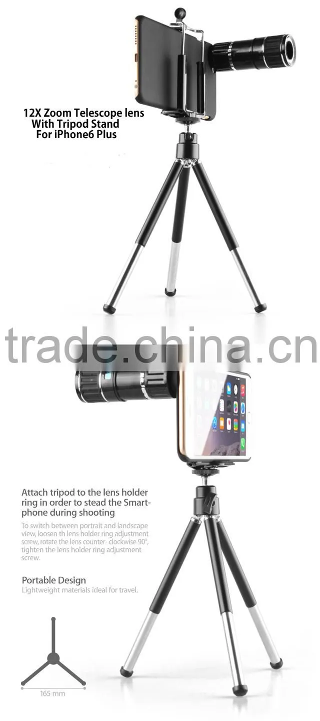 F2.0 12X Zoom Camera Lens W/ Back Case & Mini Tripod For iPhone6 Plus/iPhone6S Plus