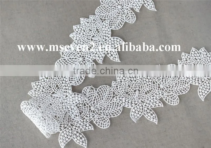 reasonable price polyester net lace trim ,rhinestone lace trim in white non- elastic lace trim for clothing making