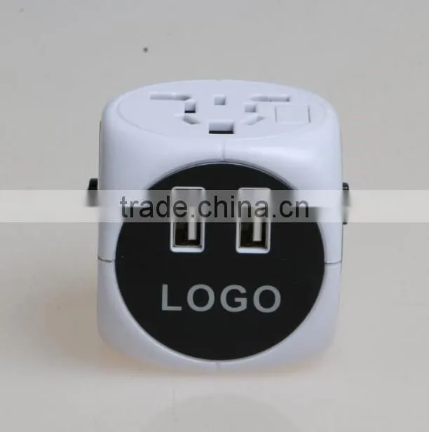 SYW-12 New arrival universal world swiss travel adaptor adapter plug with 2 usb port and built in Safety shutter