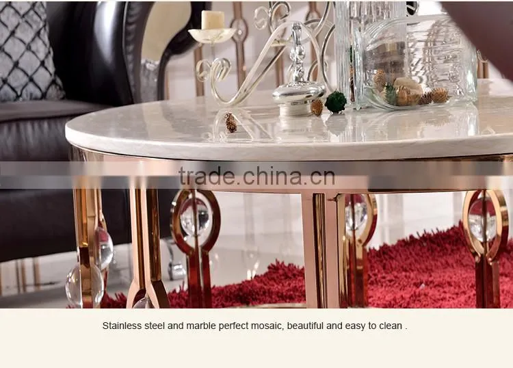 D366 Hot Sale Marble Top Round Gold Side Table