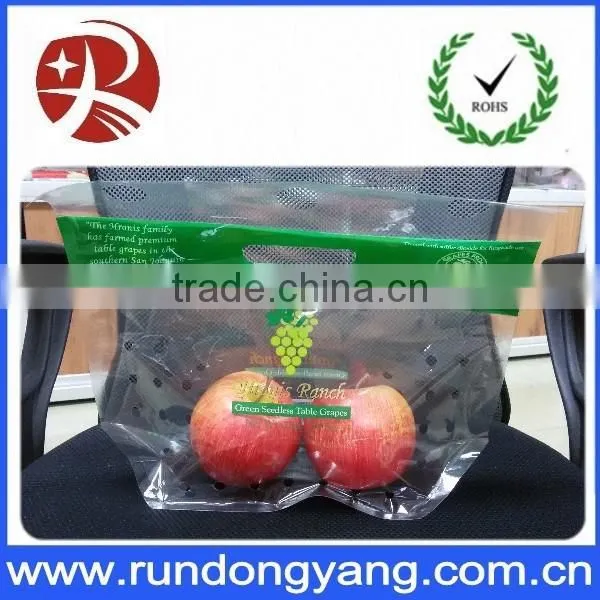 stand up pouch zip lock fruit packing bag with air holes and handle