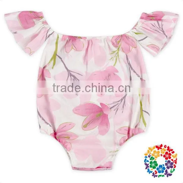 infant baby floral cotton boho short sleeve romper open snap crotch bodysuit