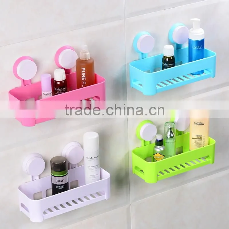 Vacuum suction cup bathroom and kitchen plastic rectangle shelf/holder