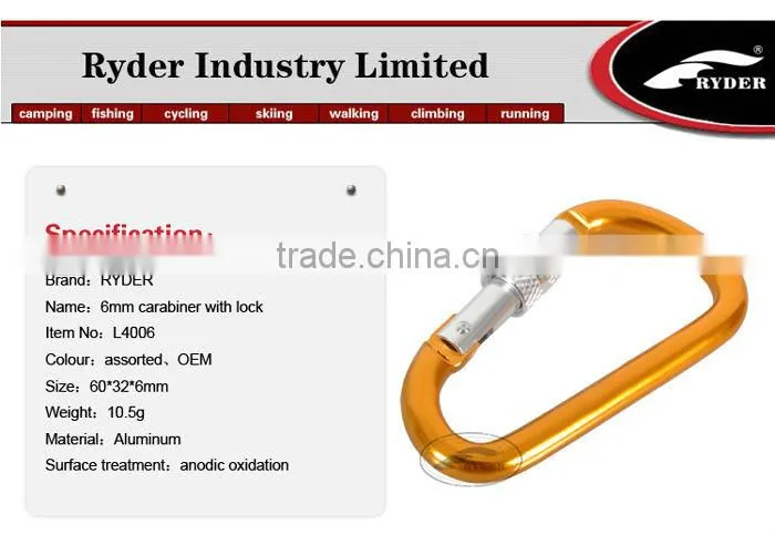 6mm Colorful Customized Aluminium Outdoor Karabiner Clips
