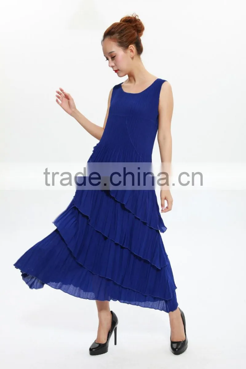 Pleat ladies sleeveless vest dress new design cake dresses