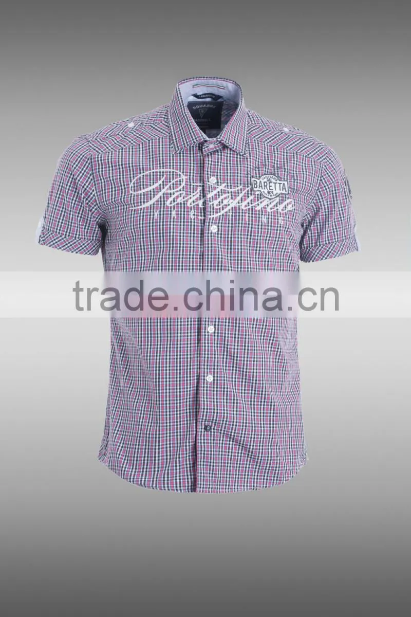 Fashion Short Sleeve Casual Design High Quality 100%Cotton Check Men Shirt