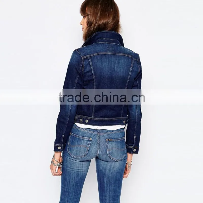 dark blue denim no hood jacket cheap factory price for women