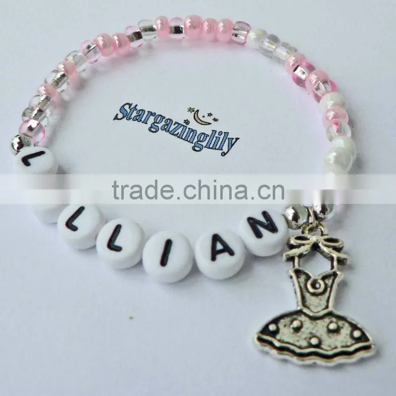 fashion pearl bead bracelet for baby, little girl holiday jewelry, ladybug charm bead bracelet for children