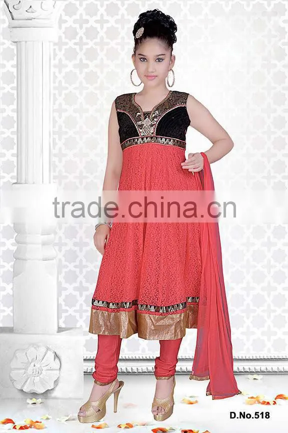 Lovely Red color with orange design at neck salwar kameez sizzling Girls Ready Made
