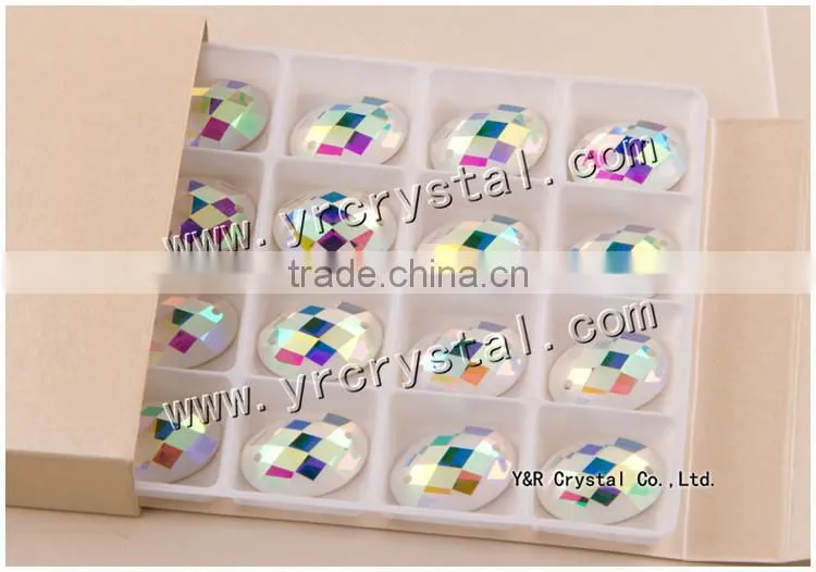 sew on fish eye ab rhinestones beads crystal glass beads AB color with two holes or not