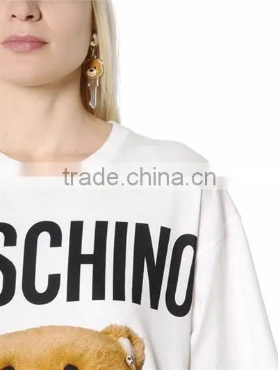 100% cotton Round neck t-shirt for women with bear print pattern