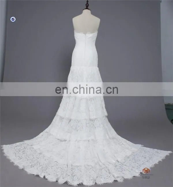 HMY-E0352 High Quality Franch Lace Fabric Bodice Sheer Skirt Lace Hem Latest Sample Wedding Dress 2016 Detachable Long Train