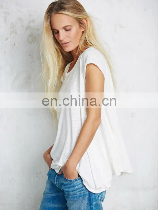 Short sleeve cotton jersey plain color ladie back cutout tops,high quality babydoll shirt