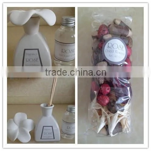 Home fragrance set /100ml add liquid, clay flower, rattan sticks, 60g dry flower sachet SA-0305