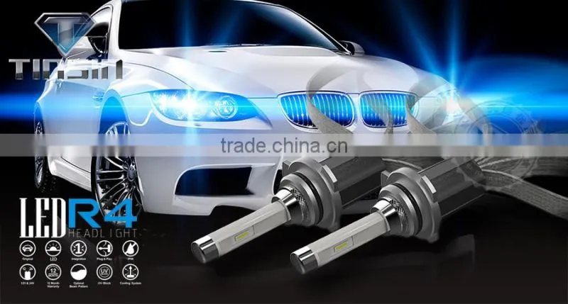 2016 Red cooper Fanless r4 led headlight 9005 9006 9012 d2S d4C H1 H3 H4 H7 H11 for cars