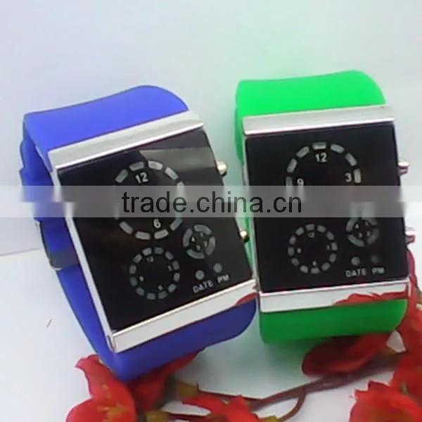 Environmental silicone strap 12-hour/date display bangle watch led