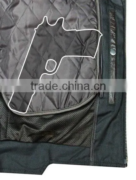 Armored Leather Motorcycle Jacket with Gun Pocket