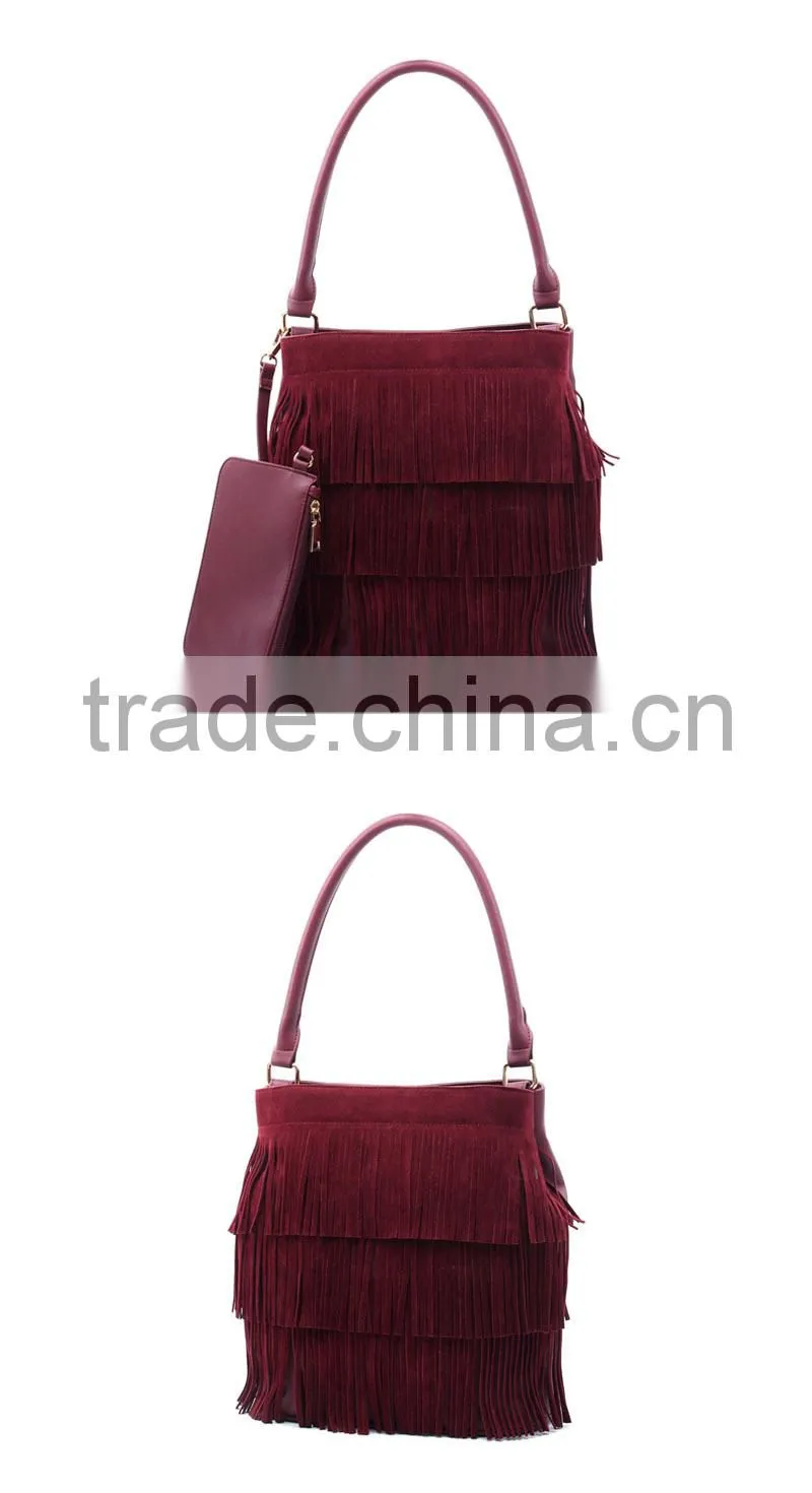 Wine red lady handbag bag shoulder bags leather tassel fashion handbags