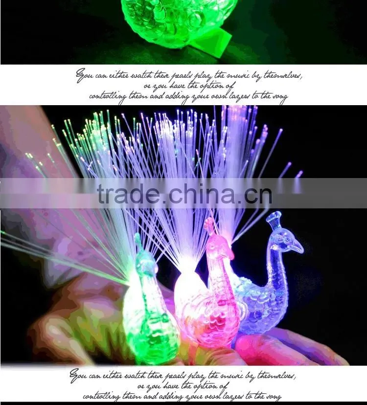 Custom Design Peacock Finger Ring,Led Finger Light, Fiber Optic Light Party Decoration