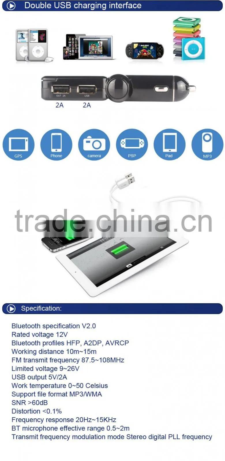 Bluetooth FM Transmitter Used In The Car,Fashion Apperance Bluetooth Adapter With Competetive Price.