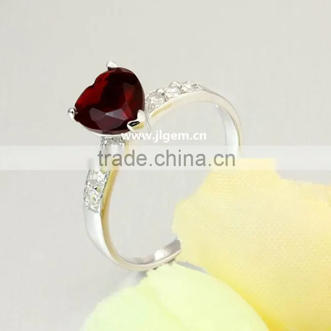 Heart Shape Garnet CZ Stone Silver Rings