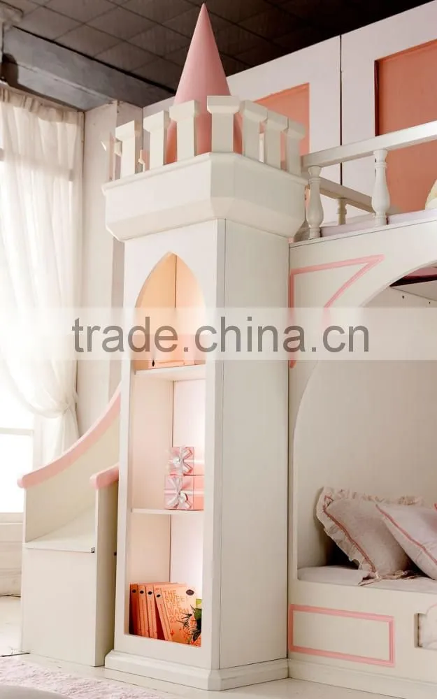 Latest design Royal castle small princess bedroom furniture kids bunk bed for girl