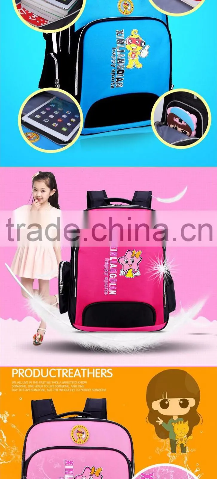 children quality cartoon school bag fashion student's backpack waterproof
