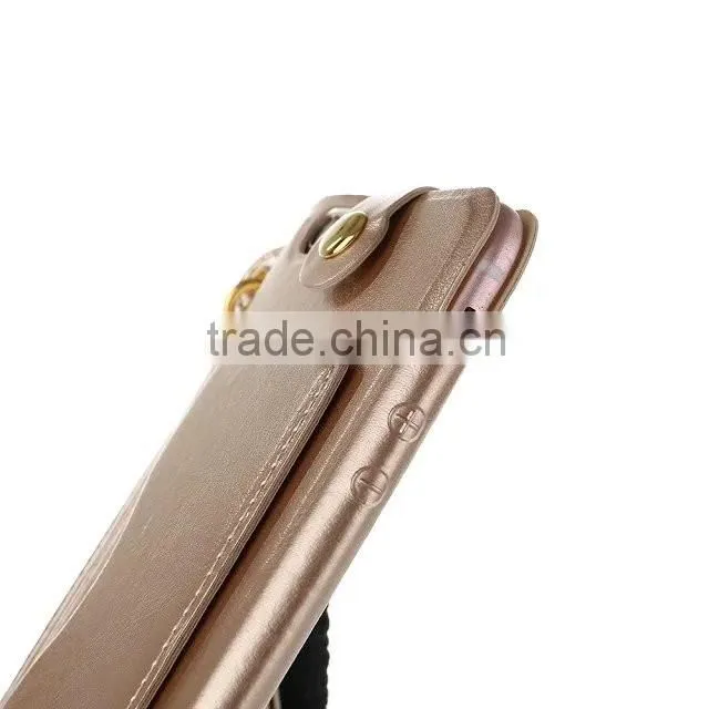Luxury metal pu leather case with card slot for iphone 6/6s 4.7 Thin holder full back cover with string for iphone 6/6s 4.7