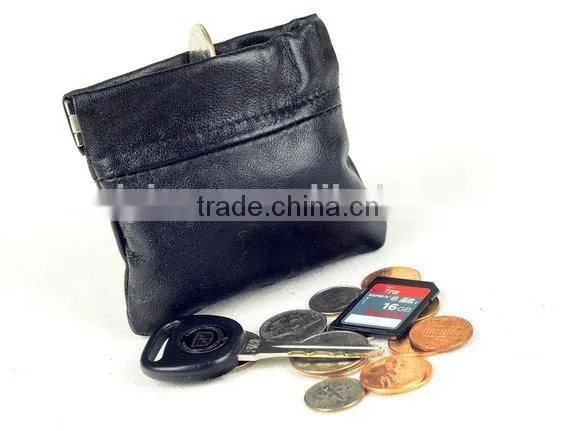 Beautiful Popular Custom Black Leather Squeeze Coin Pouch