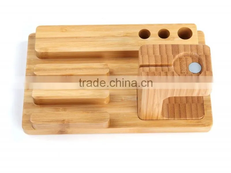 Keno Bamboo Dual Charging Stand Cradle with Pen Holder for Apple Watch, for iPhone for iPad