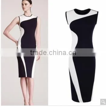Women Geometry Design Sleeveless O-Neck Stretchy Evening Slim Dress