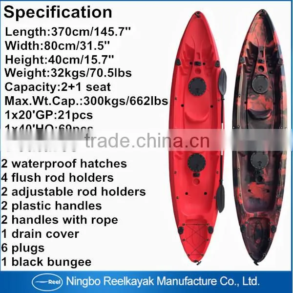 CE certification three seat family kayak sit on top fishing kayak