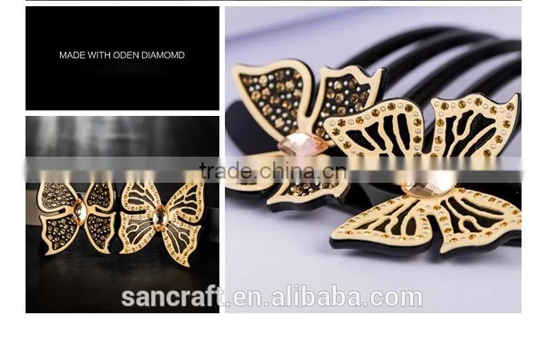 Latest fashion jewelry hair band clasp crystal black butterfly hair jewelry