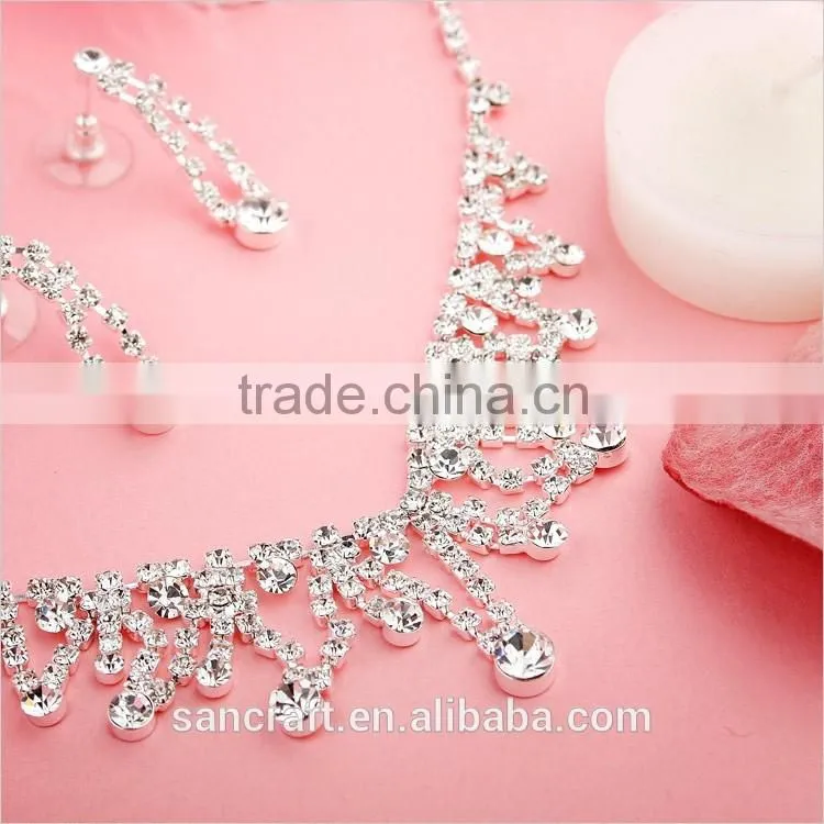 Wholesale Min Order Fashion Full Crystal White Gold Plated Necklace Earrings Crystal Jewelry Set Bridal Wedding