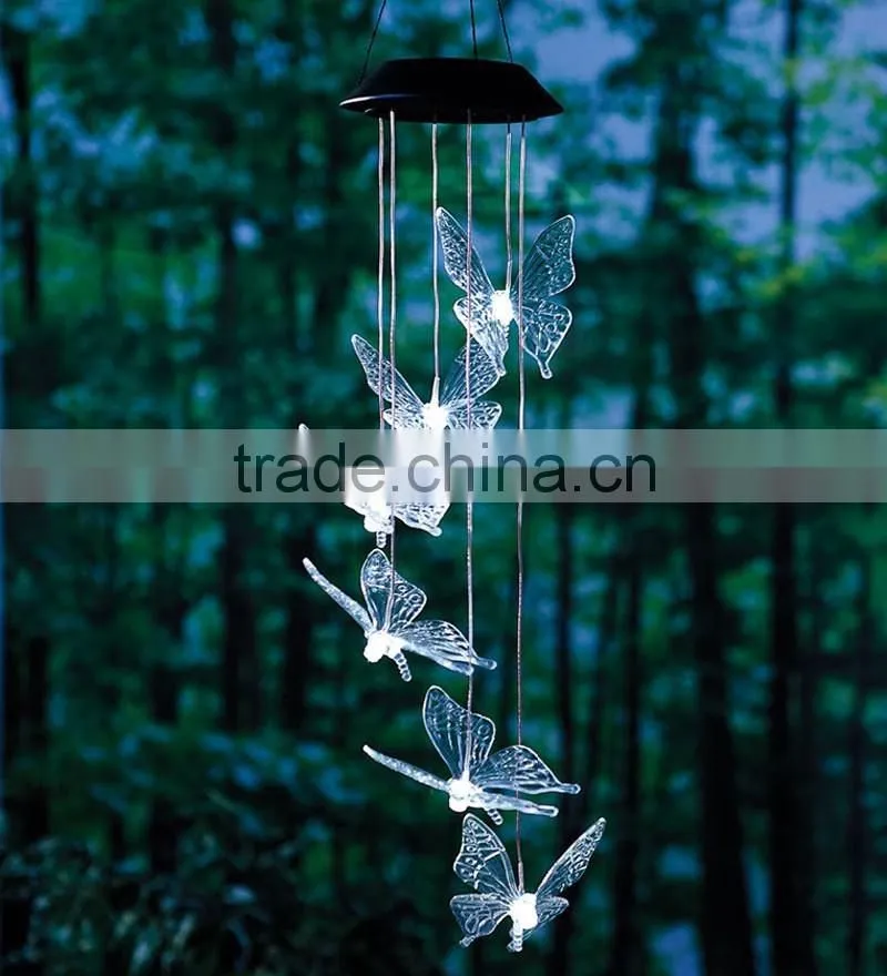 dragonfly decorative led solar color changing acrylic wind chime