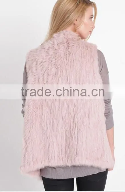 2016 Europe style high -end rabbit kintted fur vest pink color
