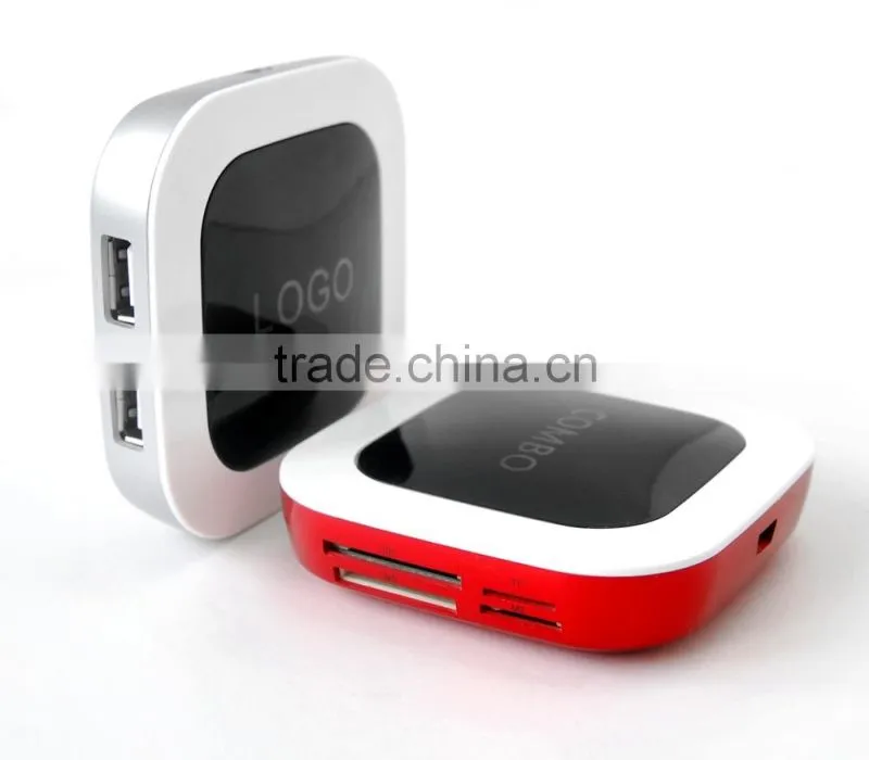 2 in 1 Newest Combo Card Reader with Usb Hub with Laser Logo Shinning Logo