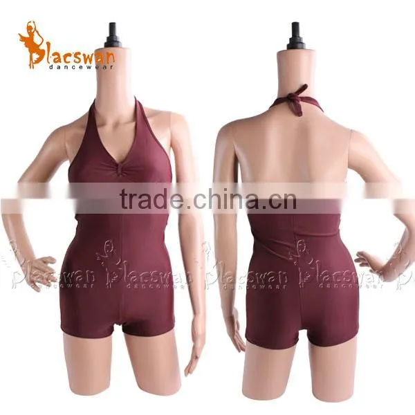 Women's Black Ballet Dance Leotard Halter Strap With Chest Lining