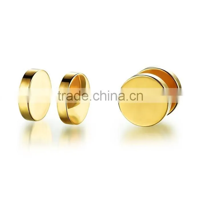 in stock stainless steel men double pin gold plated earrings