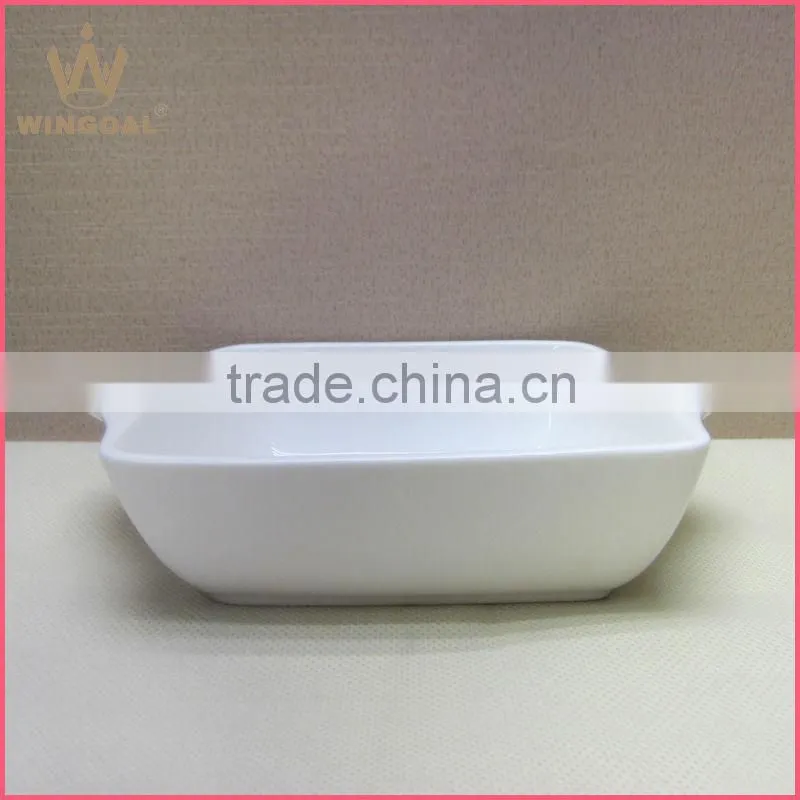 pure white square ceramic ovenware with ears