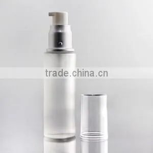frosted cosmetic glass bottle with silver pump